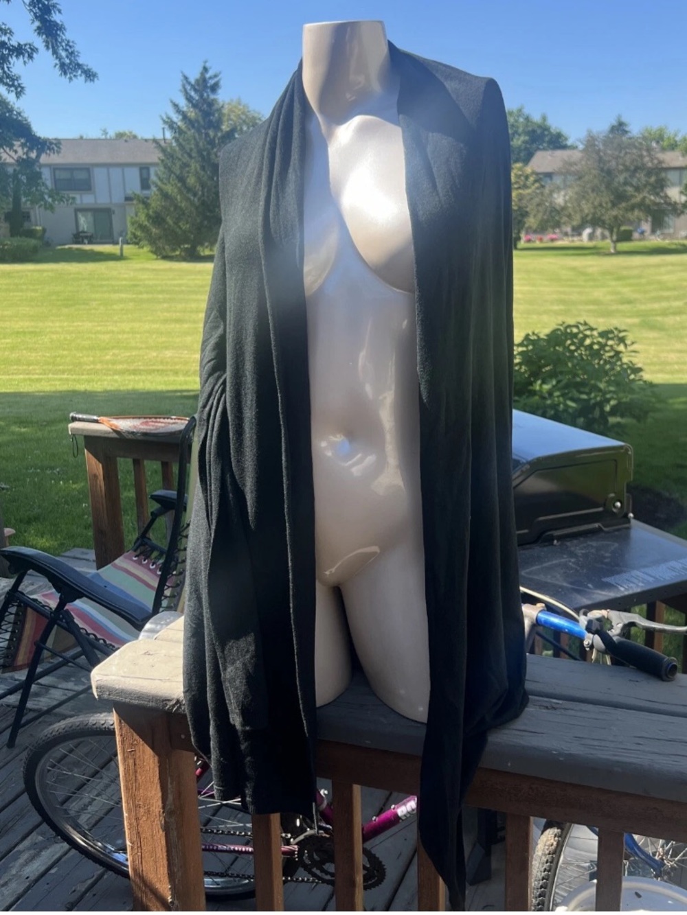 Olivaceous Open-Front Waterfall Cardigan in Black tag L/ XL easy cashmere mix